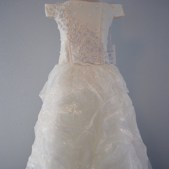 5t-6 formal pageant wedding vanilla creme dress - Picture 2 of 5